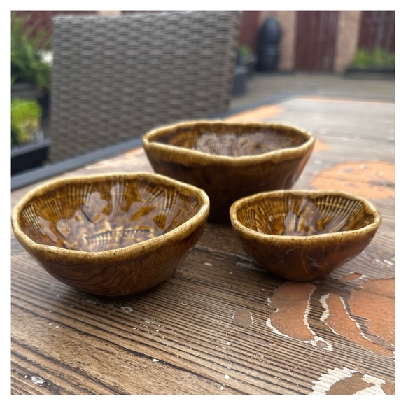 Handmade Stoneware Pottery Dip Bowl (set of 3) Glazed Marked - Picture 8 of 8